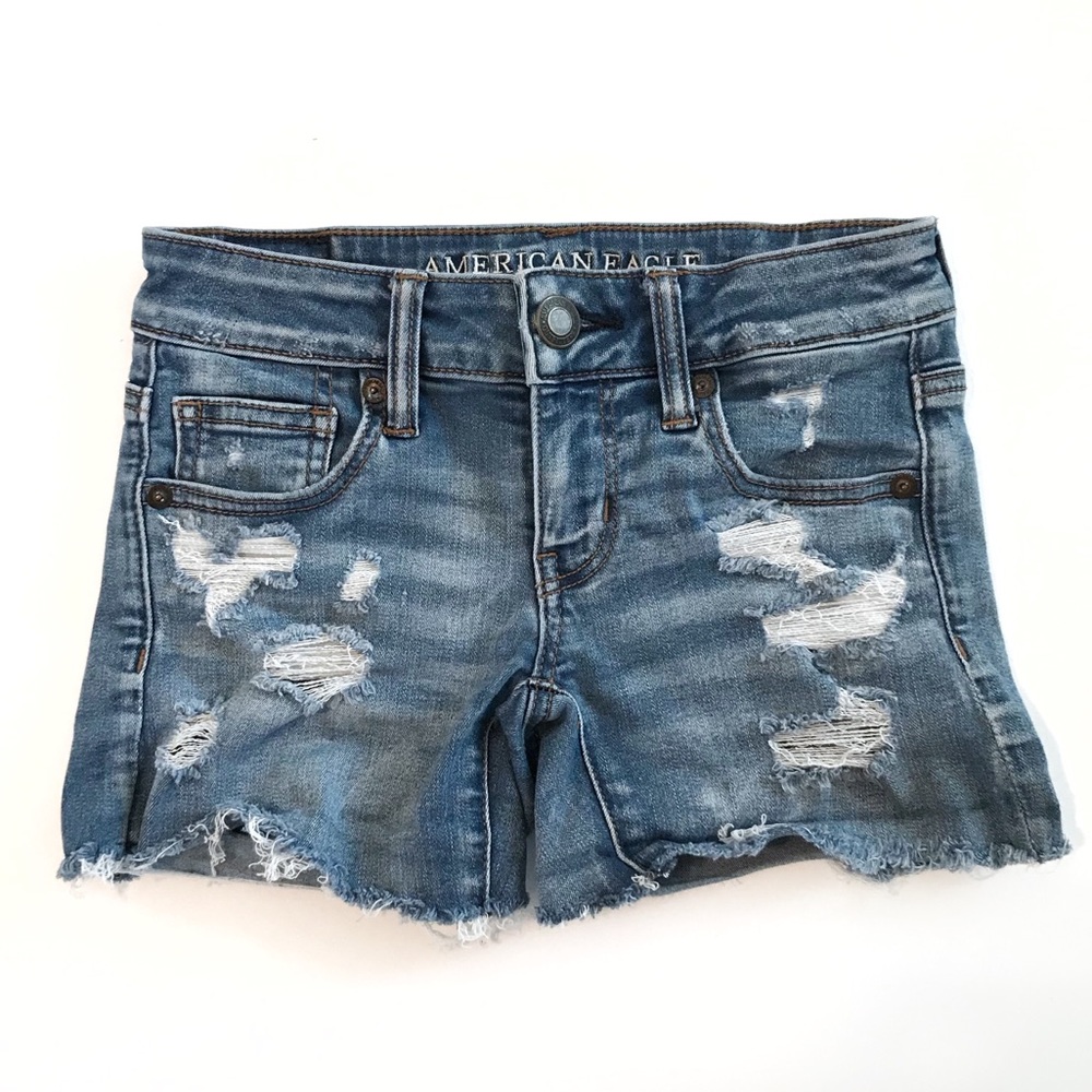 American Eagle Super Low Shortie Distressed Shorts